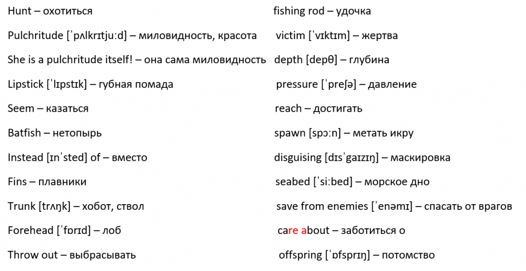 словарь на тему необычная рыба 